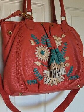 Isabella Fiore Satchel Shoulder Bag with Floral Tassel Applique